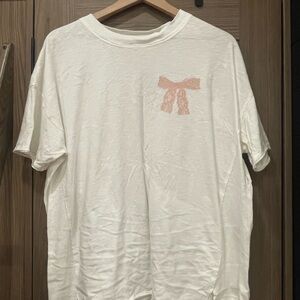 Aerie white T-Shirt with Pink Bow Detail